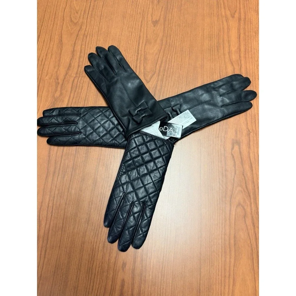 MoDA & Mango Women Black Leather Gloves 2 Pair Lot S S/M NWT Quilted Bow Luxury